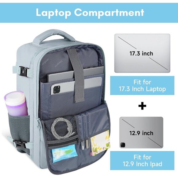 〽️Women Trendy Carry On Travel Backpack Blue w/USB Charging Port & Shoe Pouch main image 5